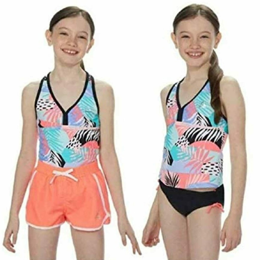 Gerry Girls Swim Tankini Firelight Racerback Tropical Print Swimsuit Top (10)